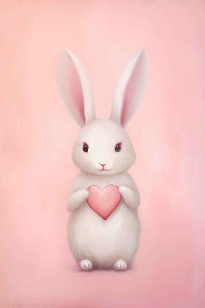 White rabbit holding a heart