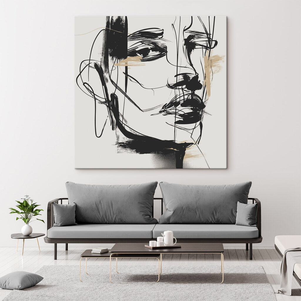 Black and white drawing of a woman's face