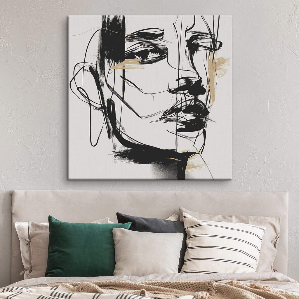 Black and white drawing of a woman's face