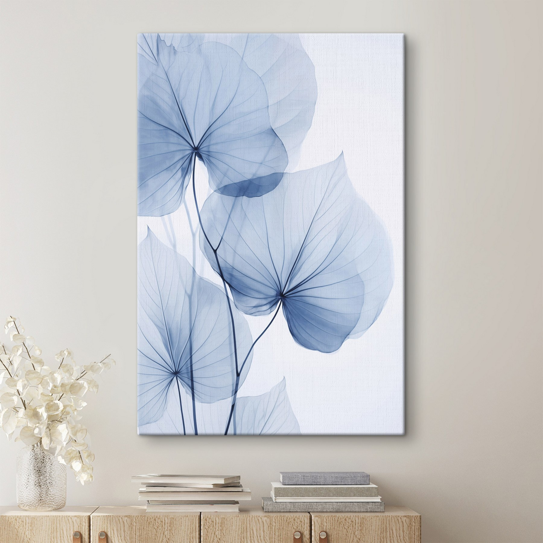 Delicate blue leaves on pale background