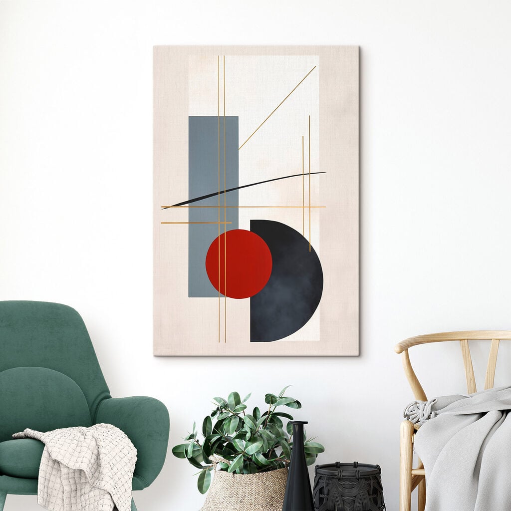Red circle and blue rectangles and lines