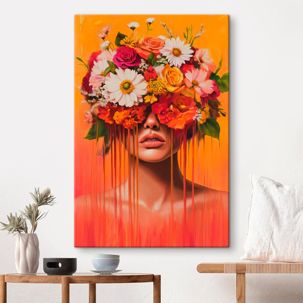 Painting of a woman with flowers on her head