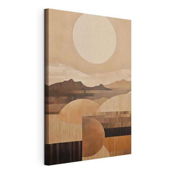 Painting of mountains and sun